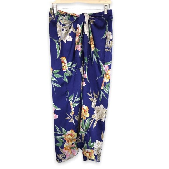 Zara Basic Floral Split Leg Pants Navy Size Large - Picture 1 of 11